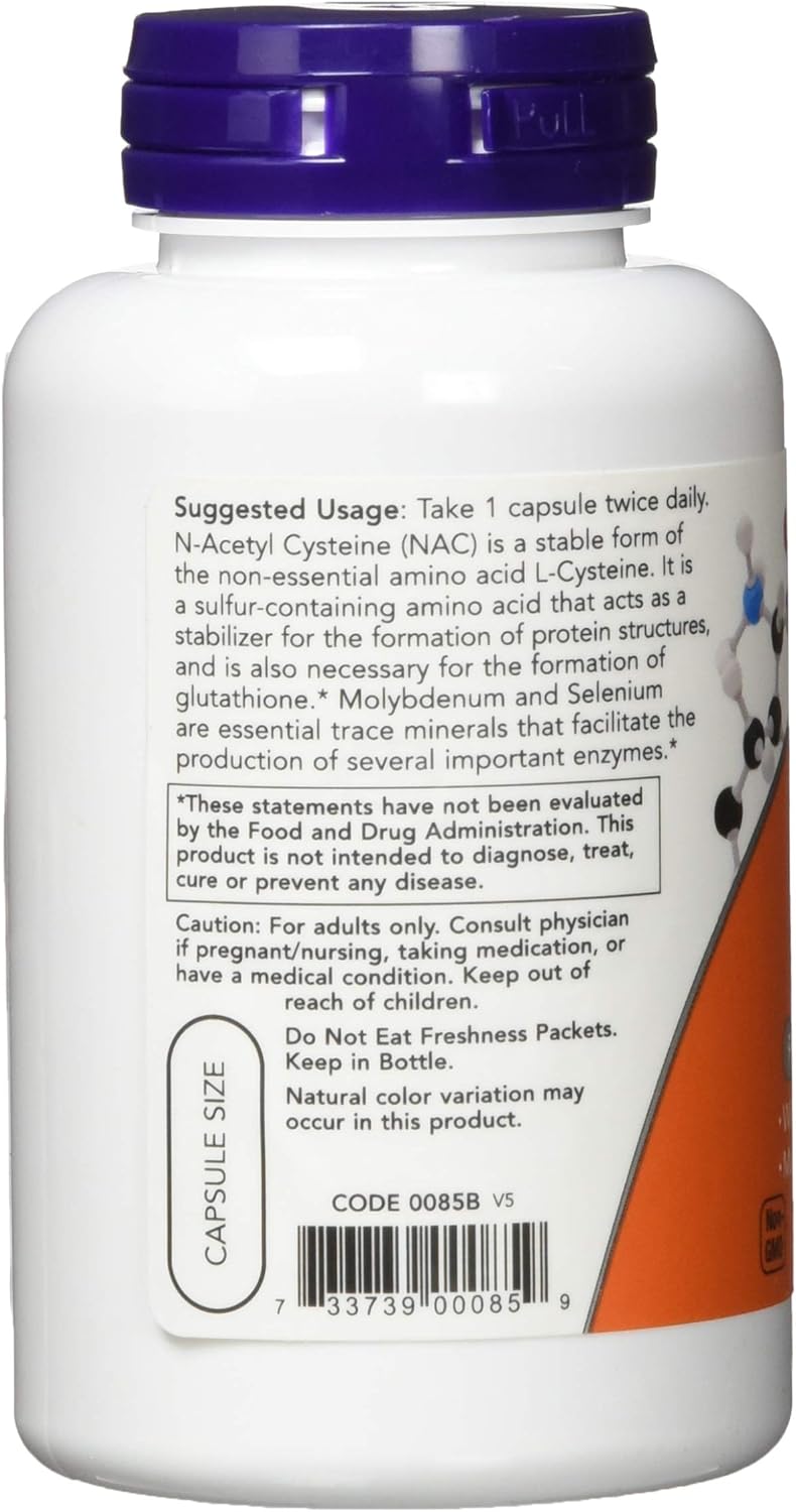 NOW Supplements, NAC (N-Acetyl Cysteine)600 mg with Selenium & Molybdenum, 100 Veg Capsules: Health & Personal Care