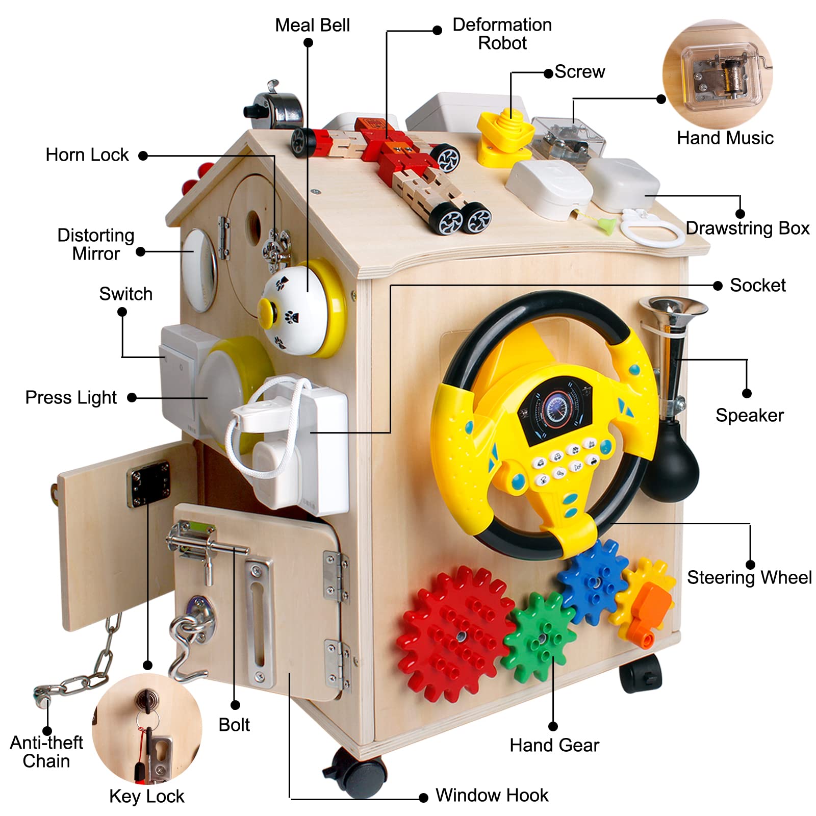 SHIERDU Montessori Wooden Busy House Basic Life Skills and fine Motor Training for Children, pre-School Education and Learning Busy Board, Sensory Game Toys, Large Gifts for Boys and Girls