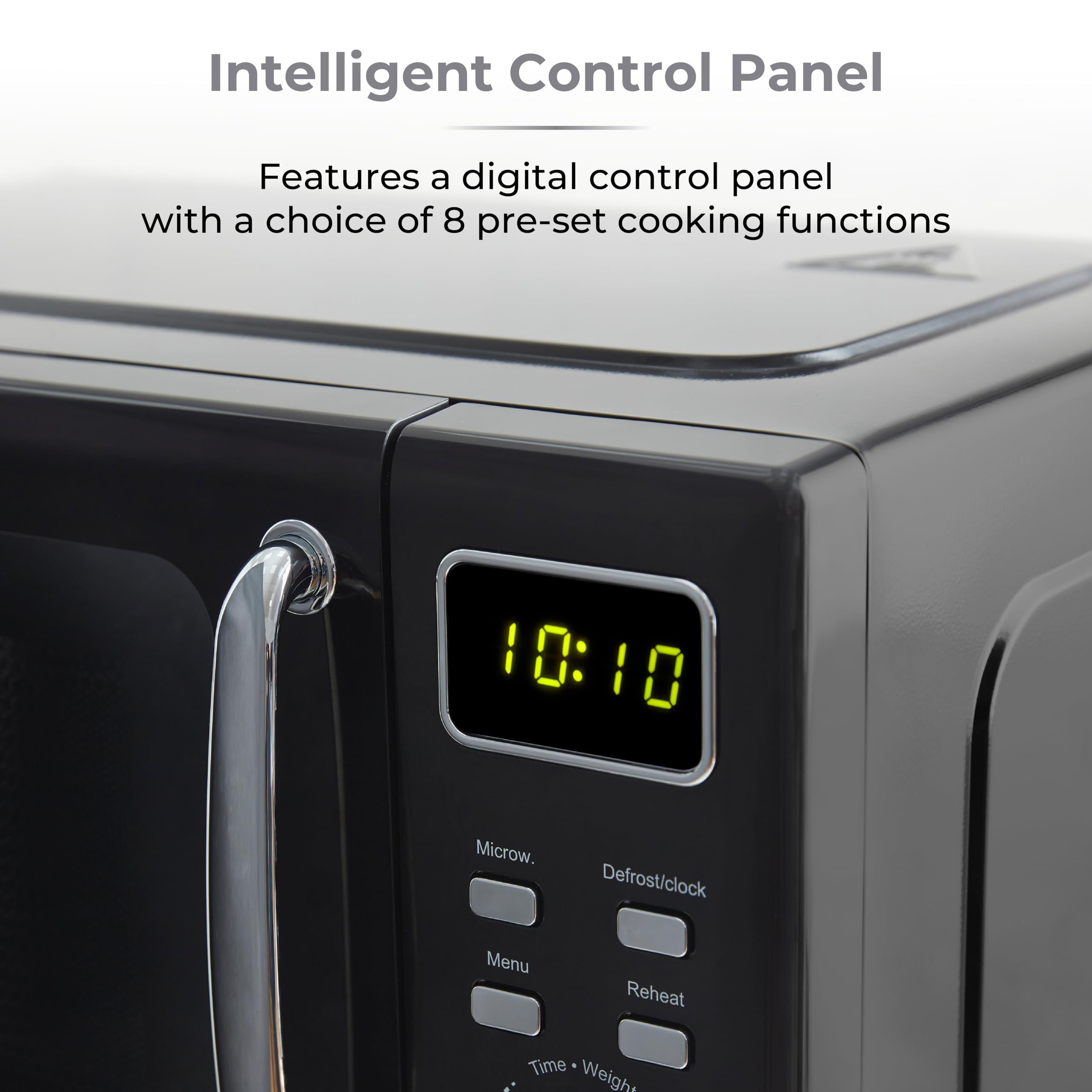Tower T24041BLK Digital Microwave with Sleek Mirror Door, 800W, 20L, Black & Chrome