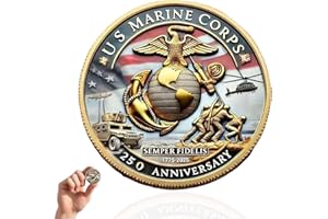 TOSTMRKS USMC 250th Anniversary Challenge Coin – Commemorative Coin for Veterans, Marines, and Collectors, Limited Edition, High-Relief Double-Sided Design, Premium Metal Build, 1.57 Inch Diameter