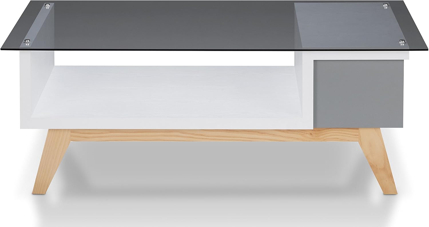 Furniture of America Regols Rego Mid-Century Coffee Table with Glass Top, Gray