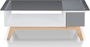 Furniture of America Regols Rego Mid-Century Coffee Table with Glass Top, Gray