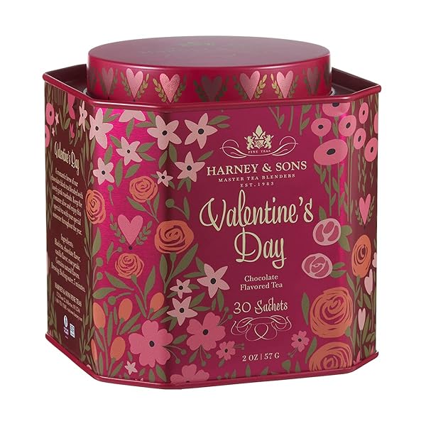 HARNEY & SONS VALENTINE’S DAY TEA, BLACK TEA W/CHOCOLATE AND ROSEBUDS, RED, 30 COUNT
