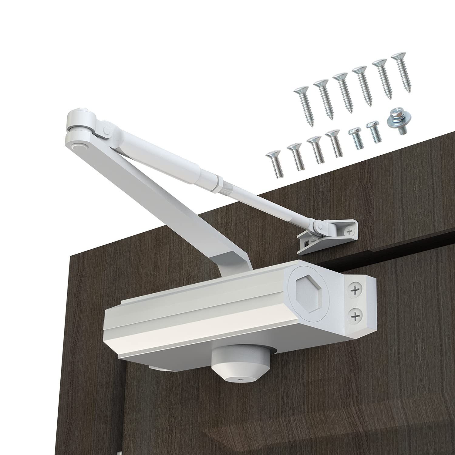 Photo 1 of GEKRONE Automatic Door Closer Heavy Duty Fire Prevention Spring Hydraulic Aluminum Alloy Surface Mounted Residential Commerical Grade Door Closer Adjustable Speed Door Weights 99-187 Lbs Size2-White