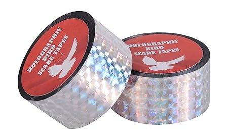 Spick Global Holographic Bird Scare Tape Prism Diamond Ribbon Tape - Set Of 2 Rolls (Silver) Length 150 Feet Width 25 mm