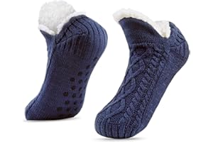 SIMIYA Winter Slipper Socks for Men Women with Grippers – Warm, Fuzzy, Fleece-Lined, Non-Slip, Cozy & Thick for Cold Weather