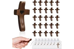 Brevynx Handmade 25Pcs Pocket Wooden Cross Fidget in bulk with Organza Bags - Stress Relief Cross My Heart for Christian, Religious Easter Day Gifts