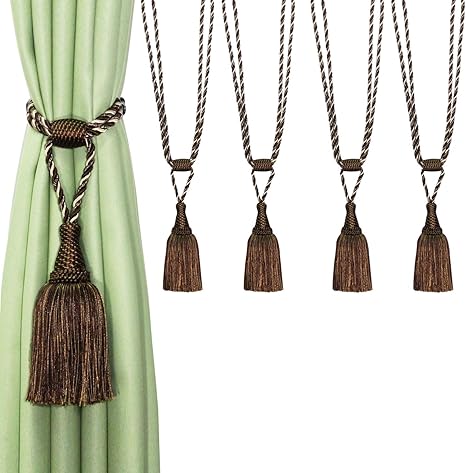 Amazon 4個 カーテン タッセル 手作り立派 ホールバック ホーム オフィス 装飾 ブラック タッセル 房掛け オンライン通販