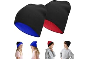 Rosoz Kids Knit Beanie Boys Girls Beanies- Kids Winter Reversible Beanie Hats with Double Sides for 7-12 Years