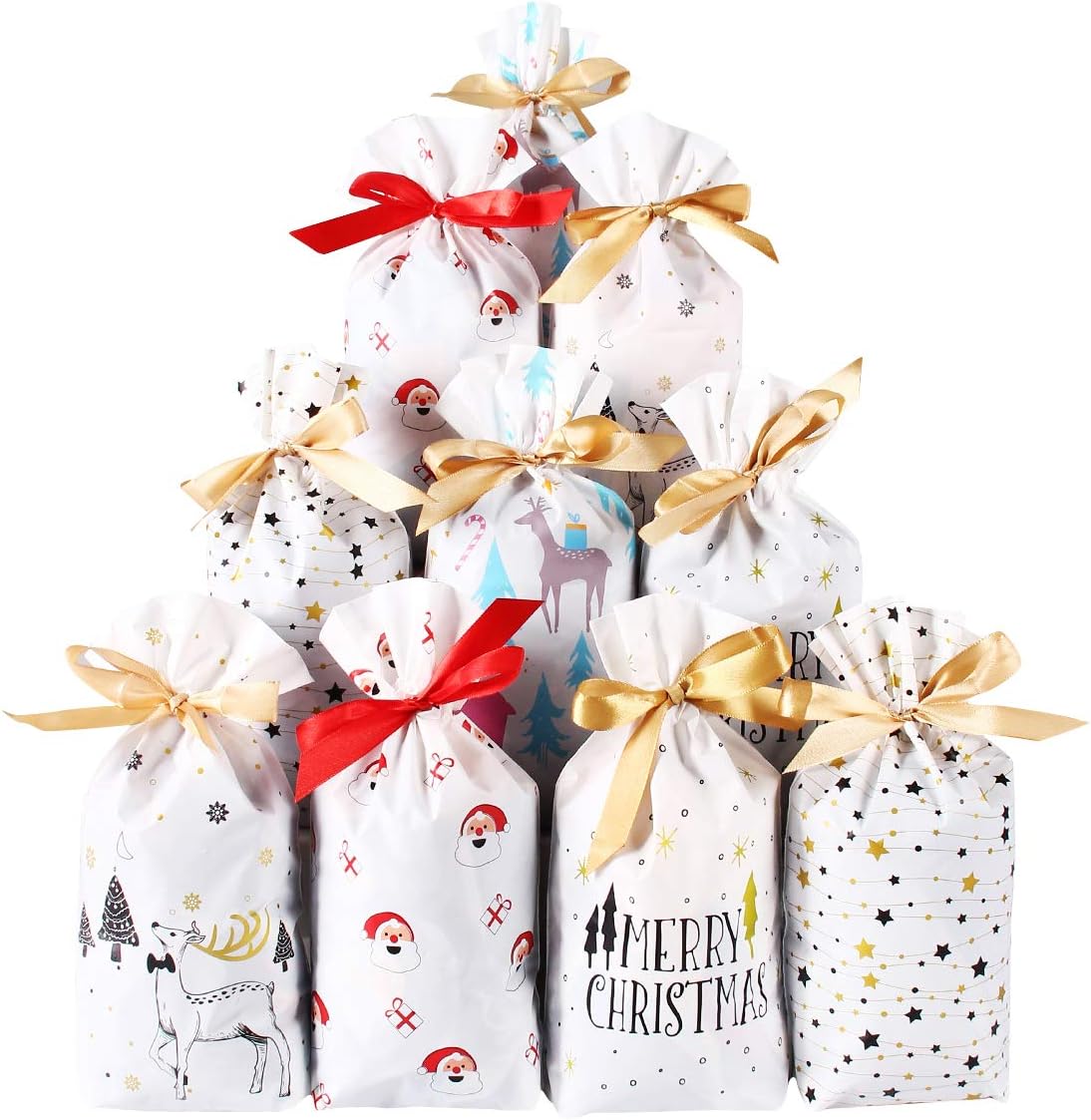 50 Pcs Christmas Plastic Gift BagsXmas Party Favor Bags