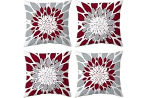 Qahing Pack of 4 Outdoor Waterproof Pillow Covers 18x18 Decorative Outdoor Throw Pillows Garden Square Cushion Cases for Patio Furniture, Couch, Tent Sunbrella, Bench, Burgundy Red Grey