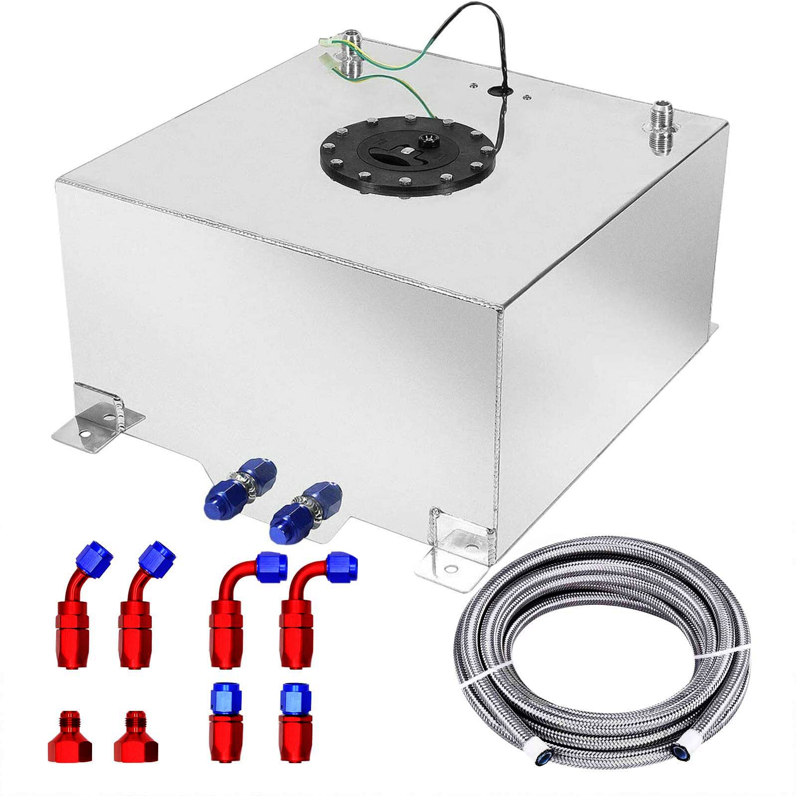 Photo 1 of 10 Gallon Fuel Cell 40L Universal Gas Tank with Level Sender & 6AN 12FT Fuel Line Kit,Aluminum Polished Racing Street Drift Strip Fuel Tank with Quick Release Fuel Cap,Silver