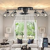 Garwarm Ceiling Fans with Lights and Remote,39.3" Kitchen Ceiling Fan,360° Rotatable Lampheads Bladeless Black Fandelier Flus