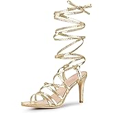 Perphy Snakeskin Print Strappy Lace Up Heeled Over 3 Inch Stiletto Heels Gladiator Sandals for Women