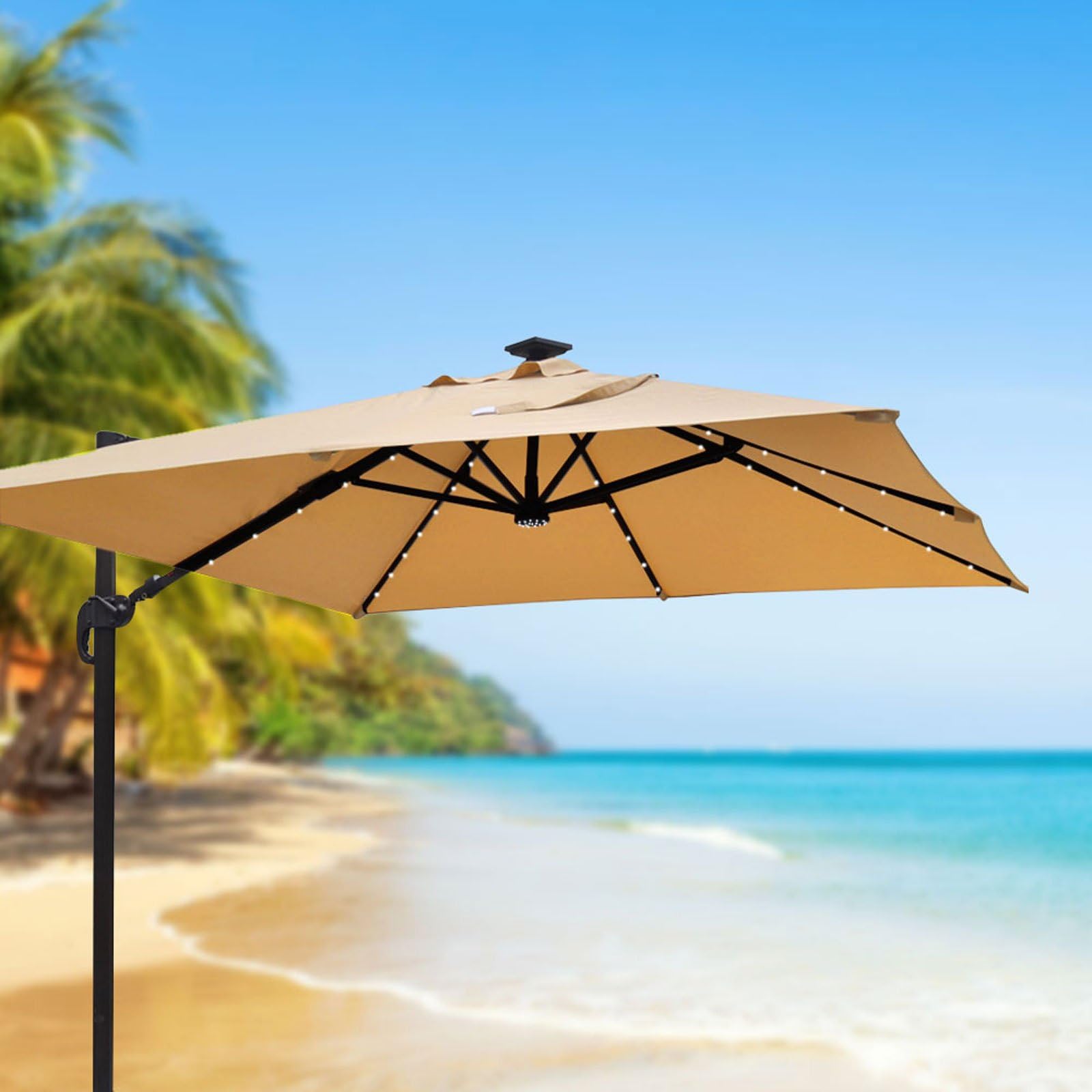 Executive - 10 X 10 Foot Square Solar Cantilever Umbrella - Sesame