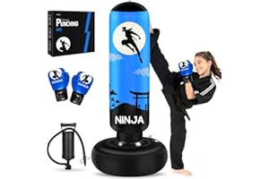 Esnowlee Punching Bag for Kids, Kids Boxing Set with Boxing Gloves 66" Large Inflatable Punching Bag,Gifts for Boys & Girls Age 5-12 for Practicing Karate, Taekwondo