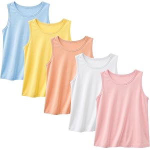 Bhyzdi 2-8 Years Little Girls Tank Tops 5 Pack Soft Breathable Modal Undershirts Sleeveless Layering Tops for Kids