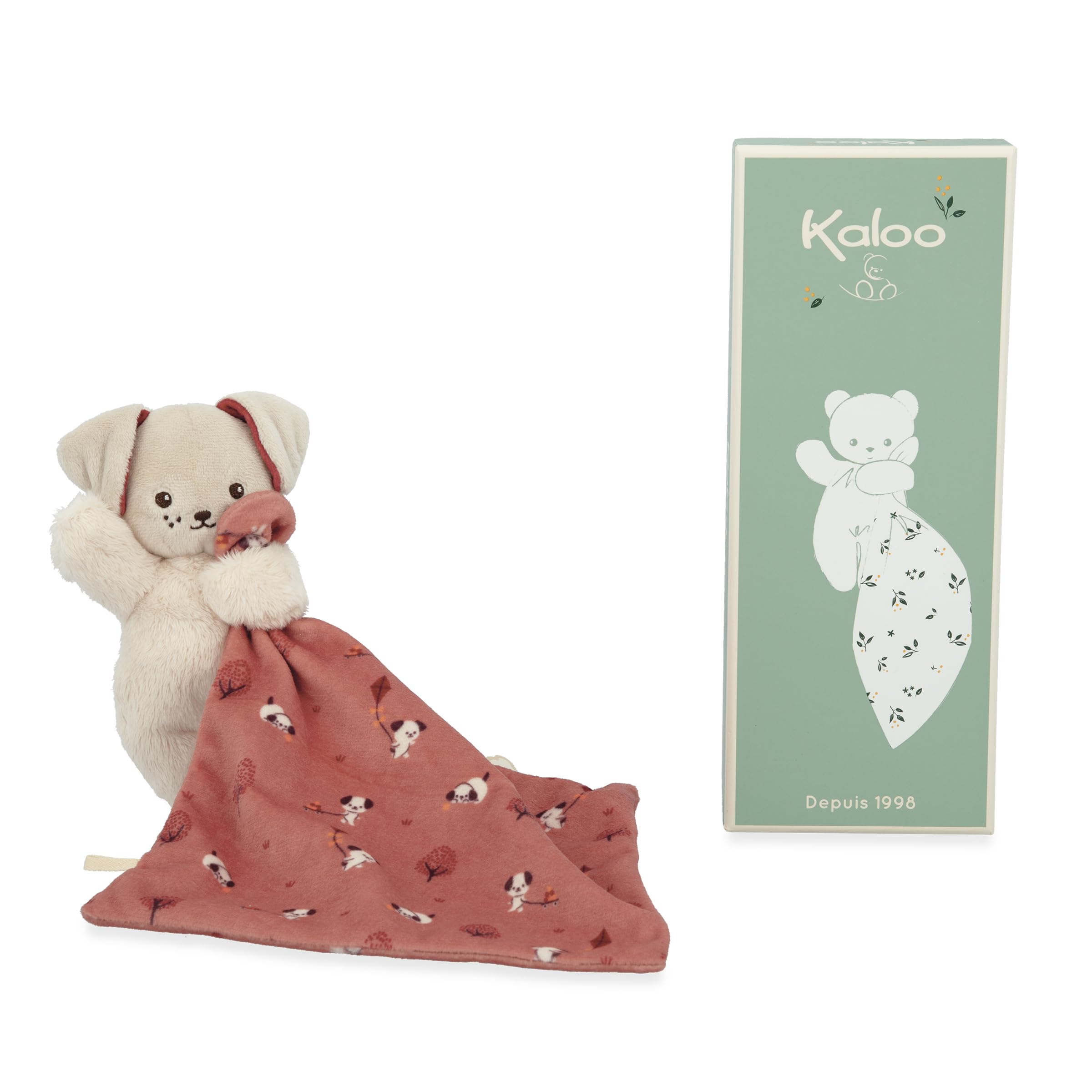 Kaloo - Carré Douceur - Brick Red-Coloured Dog Comforter - Baby Plush - Comforter: 18 x 18 cm - Ochre - Eco-Friendly Materials - FSC Gift Box - 0 Months +, K226002