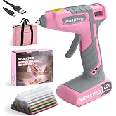 WORKPRO Cordless Hot Glue Gun, 7.2V Dual-Temp Kit, Pink | 30s Fast Preheating, 2600mAh Battery, Storage Bag, USB-C Charging Cord, for DIY and Crafting