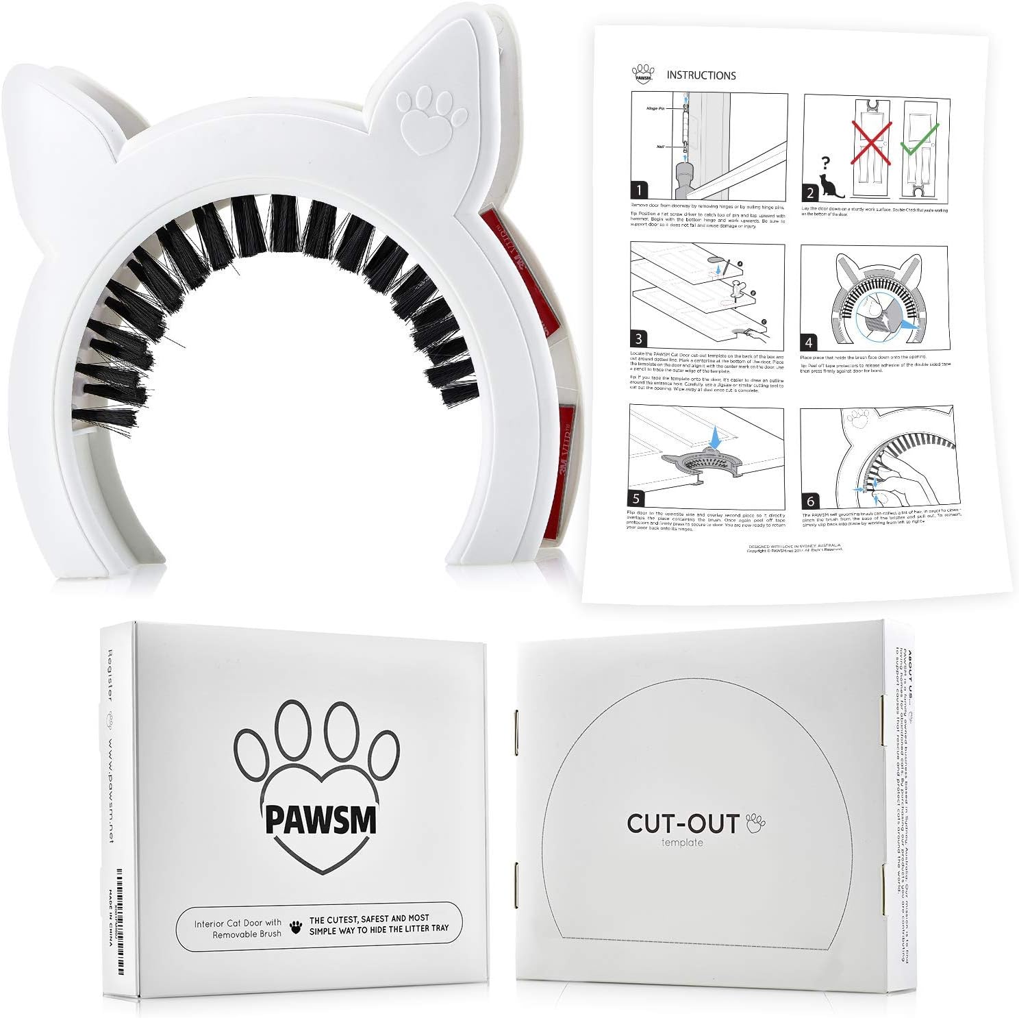 PAWSM Interior Cat Door, Pet Door for Cats, Cat Door Hides Litter Tray, Cat Door with Brush, Fits Cats Up to 20lbs : Pet Supplies