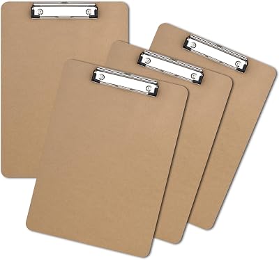ZCZN A4 Clipboard Hardboard with Low Profile Clip and Hanging Hole Pack of 4