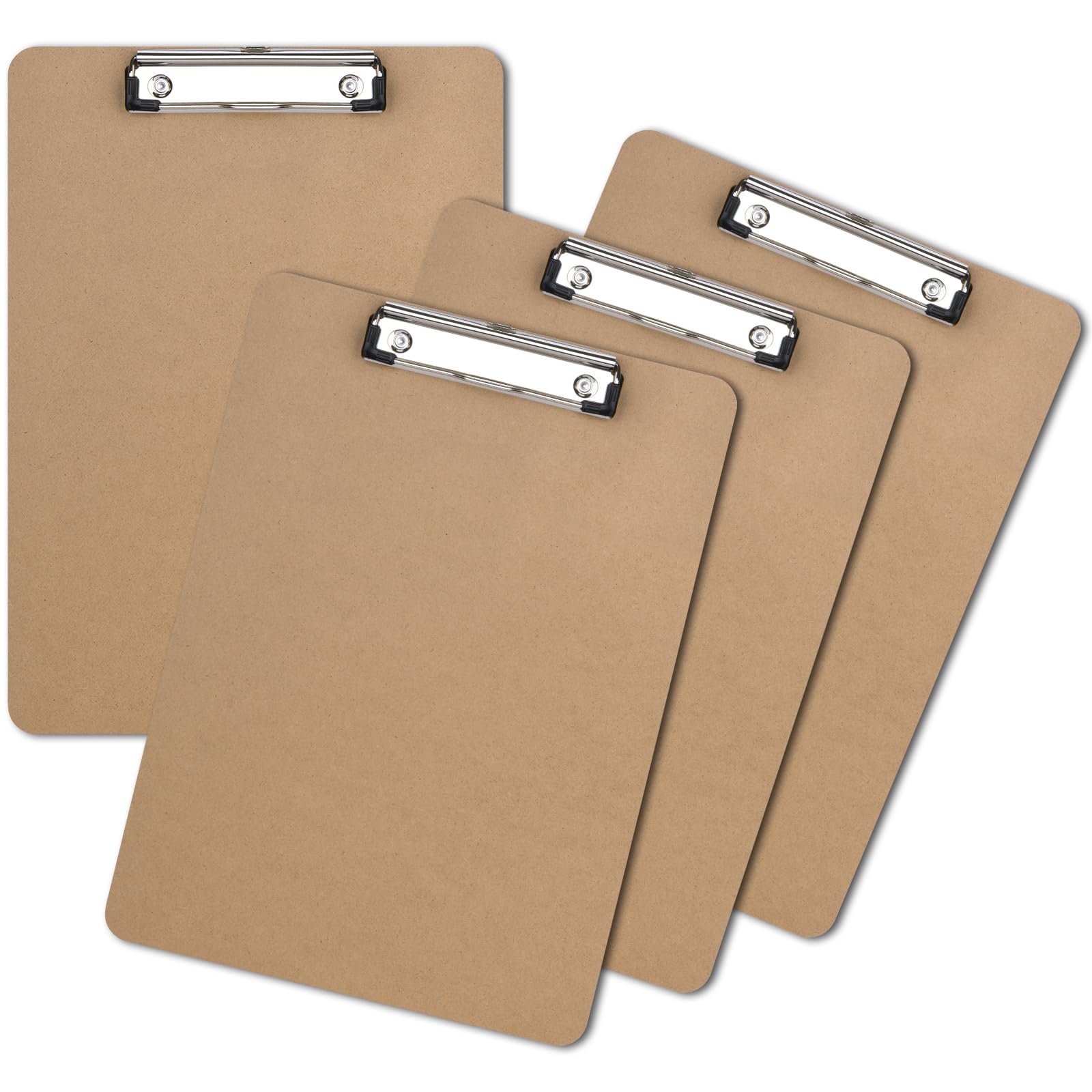 ZCZN A4 Clipboard Hardboard with Low Profile Clip and Retractable Hanging Hole, Wooden Clipboards A4 Pack of 4