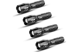 JARDLITE LED Emergency Handheld Flashlight, 4 Pack, Adjustable Focus, Water Resistant with 5 Modes, Best Tactical Torch for Hurricane, Camping, Dog Walking