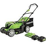 Greenworks 48V (2 x 24V) 17-Inch Cordless Lawn Mower, (2) 4.0Ah USB Batteries (USB Hub) and Dual Port Rapid Charger Included
