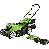 Greenworks 48V 17" Lawn Mower, 2 x 24V 4Ah Batteries and Dual Port Charger Included, MO48B2210, Green