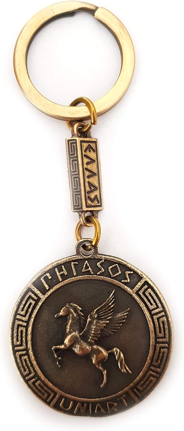 IconsGr Key Ring Ancient Coin Hercules Shield Pegasus Keychain Blue, Gold - Image 3
