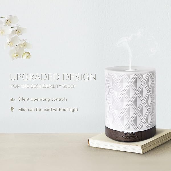 EARNEST LIVING ESSENTIAL OIL DIFFUSER FOR LARGE ROOM WHITE CERAMIC 250ML AROMATHERAPY DIFFUSER WITH 4 TIMERS 7 NIGHT LIGHTS AND AUTO OFF FUNCTION FOR HOME GIFT