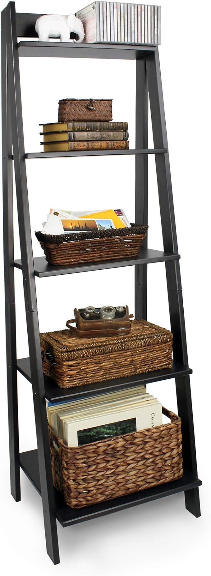 Amazon Com Adeptus Solid Wood Five Shelf Ladder Bookcase Black Furniture Decor