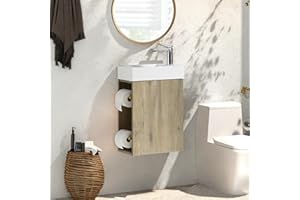JINDOLI 16“ Bathroom Vanity with Sink Combo for Small Space, Small Wall Mounted Bathroom Vanity with Small Bathroom Sink, with 2 Toilet Paper Holders,Light Grey