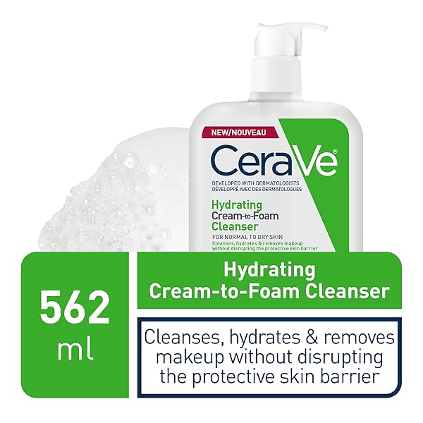 CERAVE HYDRATING CREAM-TO-FOAM CLEANSER | HYDRATING MAKEUP REMOVER AND FACE WASH WITH HYALURONIC ACID | FRAGRANCE FREE NON-COMEDOGENIC | 19 FLUID OUNCE