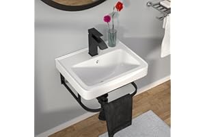 Kichae Wall Mount Hang Small Vessel Sink - 17" x 14" Bathroom Sink Modern Floating Bathroom White Porcelain Ceramic Vessel Va