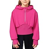 Simplee kids Girls Sweatshirt Half Zip up Hoodies (5-14T) Cropped Hoodie Black White Sweatshirts with Long Sleeve/Thumb Hole