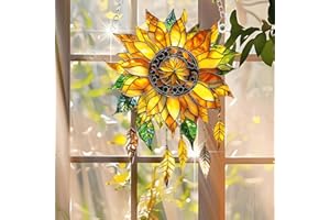 1PC Sunflower Dreamcatcher Colorful Acrylic Suncatcher Hanging, 7.08 inch Window Decor with Printed Stained Glass Style Desig