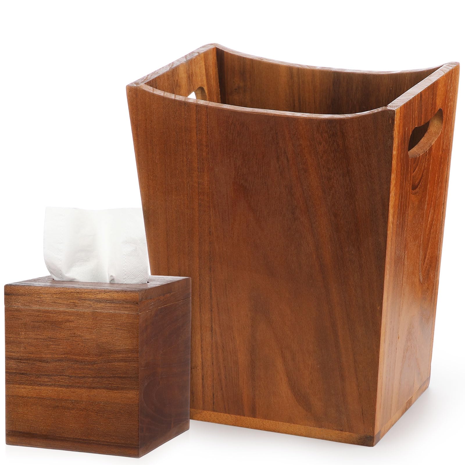 Photo 1 of Reallnaive 2 Pcs Trash Can Wastebaskets and Tissue Box Set Rectangular Trash Basket Garbage Can for Bathroom, Living Room, Office, Kitchen (Brown)