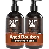 Every Man Jack Beard + Face Wash for Men, Aged Bourbon, 6.7 fl.oz (2 Pk) | Gently Cleanse Skin &amp; Beard, Relieves Flakes &amp; Itch, Naturally Derived Glycerin and Aloe Nourishes, Beard Shampoo