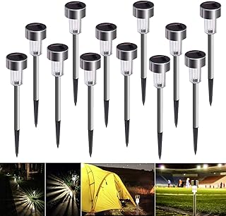 Solarleuchte Solar Gartenleuchte LED Solarlampe 12 Stück Energiesparend IP65 Wasserdicht Edelstahl Ideal für Terrasse, Rasen, Garten Hofwege und Wege