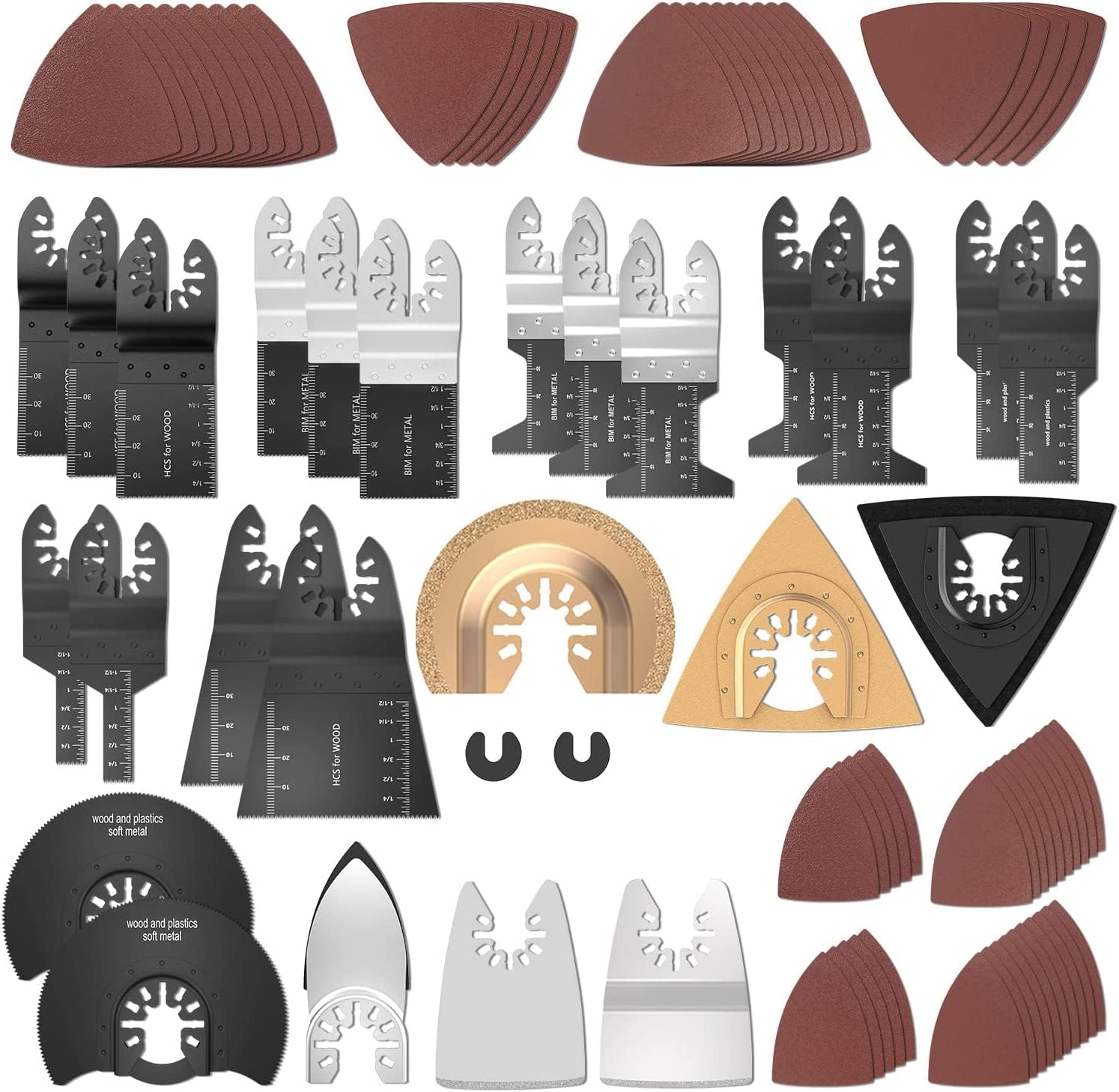 Photo 1 of Protoiya 87 PCS Oscillating Tool Blades, Wood Metal Plastic Quick Release Oscillating Multitool Saw Blades Accessories with Sandpaper Compatible with Milwaukee, Makita, Ryobi, Rockwell, Bosch