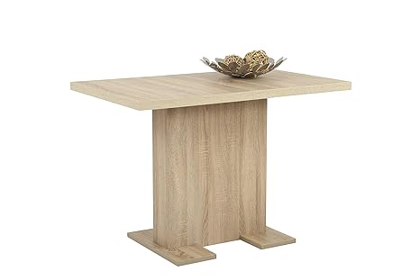 Säulenesstisch Britt, Holzwekstoff Dekor Sonoma Eiche, ausziehbar, 110-150x69x76 cm