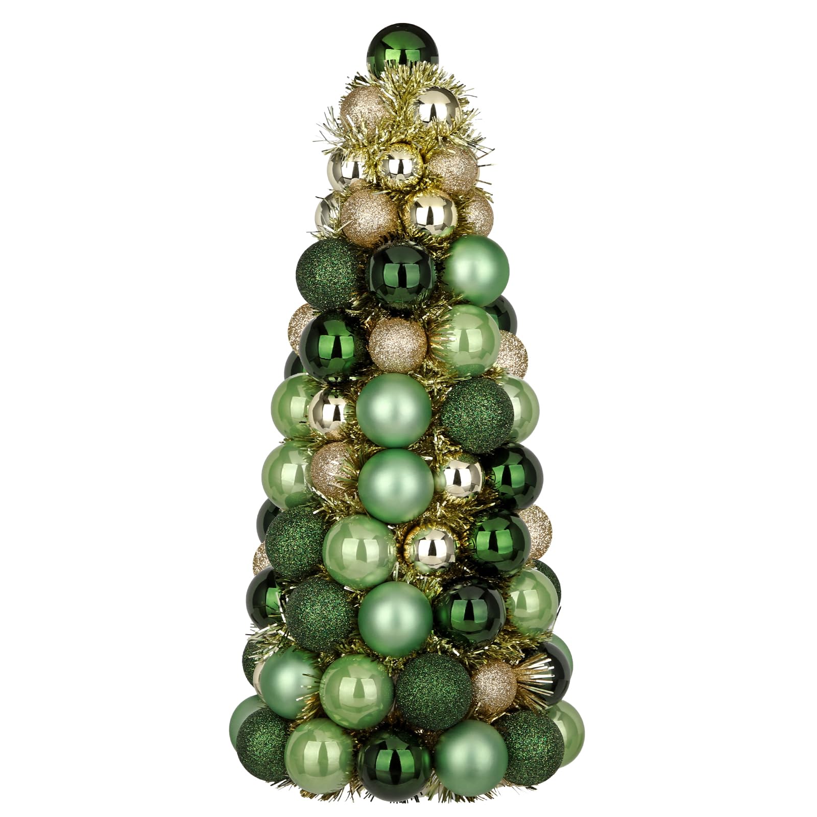 Photo 1 of 16" Tabletop Christmas Tree Small Green Gold Christmas Tree Decorations with 94 Shatterproof Ornaments Balls Christmas Centerpiece Mini Cone Xmas Tree for Holiday Party Wedding Table Desk Mantel Decor