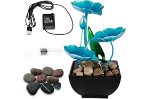 Abizarch Indoor Tabletop Fountain USB Powered Small Waterfall with Rocks,Relaxation Mini Desktop Waterfall Fountains Decorati