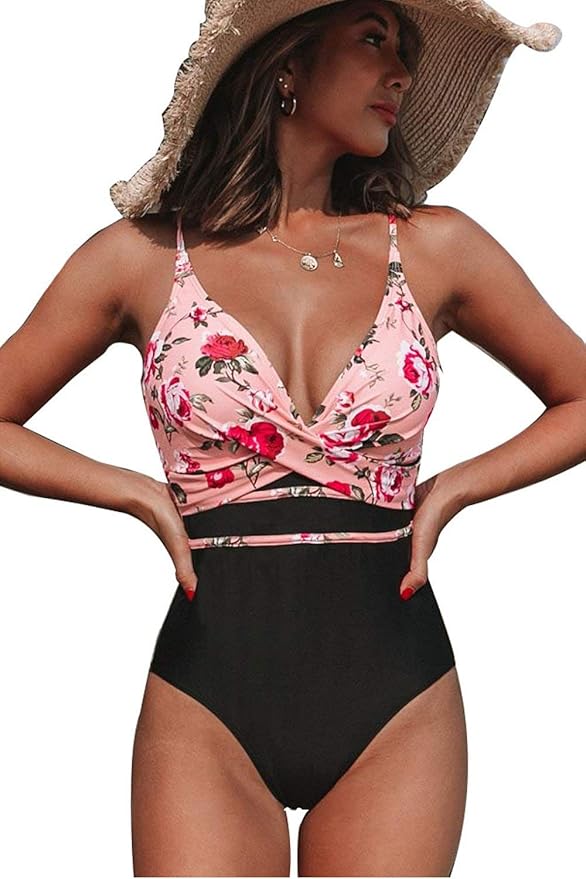 Amazon Beachsissi One Piece Swimming Suit Flower Print Sexy Deep V 