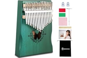 RANMING 17 Key Kalimba Thumb Piano Solid Wood Mahogany Kalimba with Tuning Hammer & Study Guide Portable Mbira for Beginners Adults Unique Gift for Beginners Adults Music Lover Green