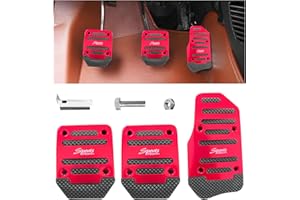 Ziciner 3PCS Non-Slip Car Pedal Pads, Manual Gearbox Gas Pedal Brake Pedal Cover, Aluminum Alloy Brake Gas Clutch Pedal Kits, Universal Replacement Accessories for Car SUV ATV (Red&Manual)