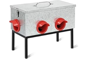 AOWOIL Automatic Chicken Feeder,20lb Capacity 4-Port All Weather Galvanizing Poultry Feeder,Chick Feeder with Stopper No Waste, Outdoor Chicken Feeder Ports with Latch and Bracket