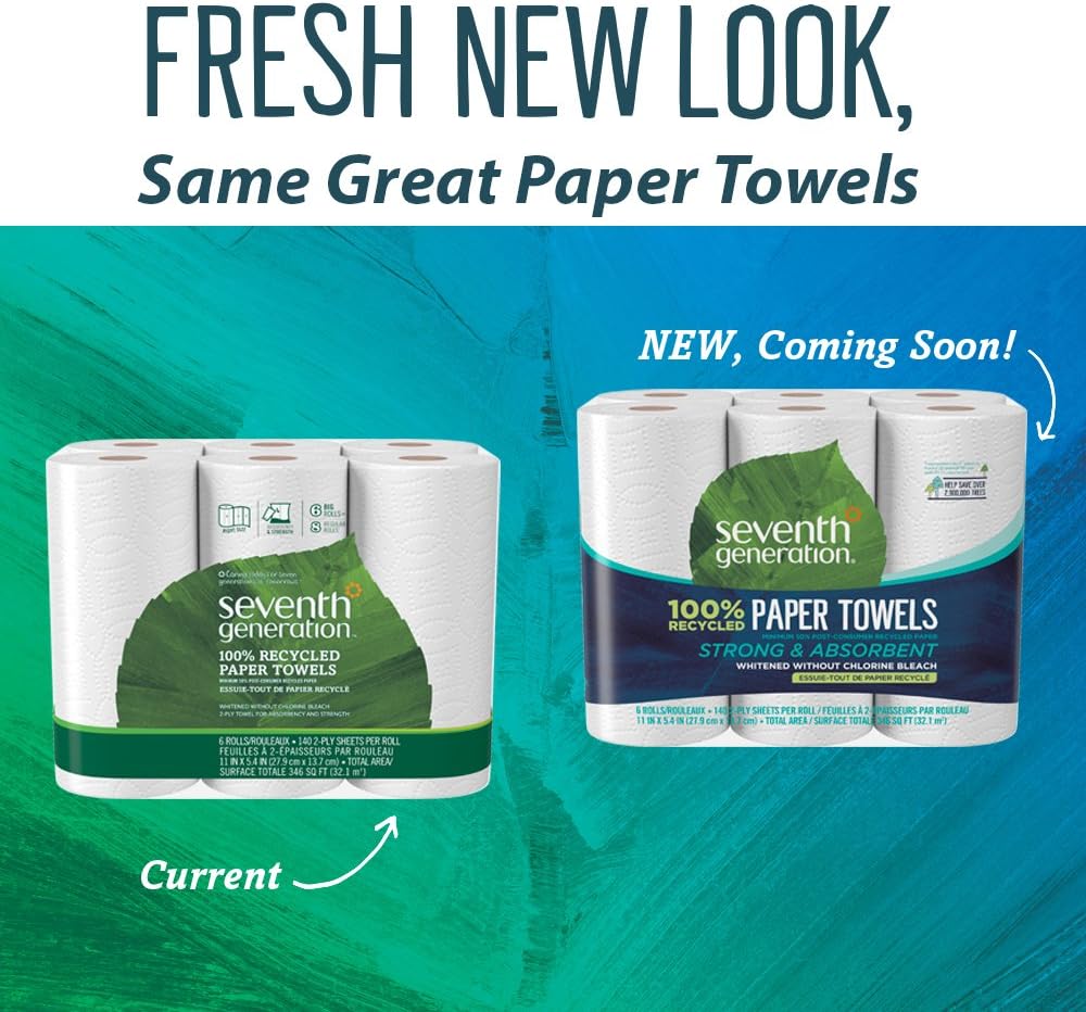 Seventh Generation Paper Towels, 100% Recycled Paper, 2-ply, 6-Count (Pack of 4): Health & Personal Care