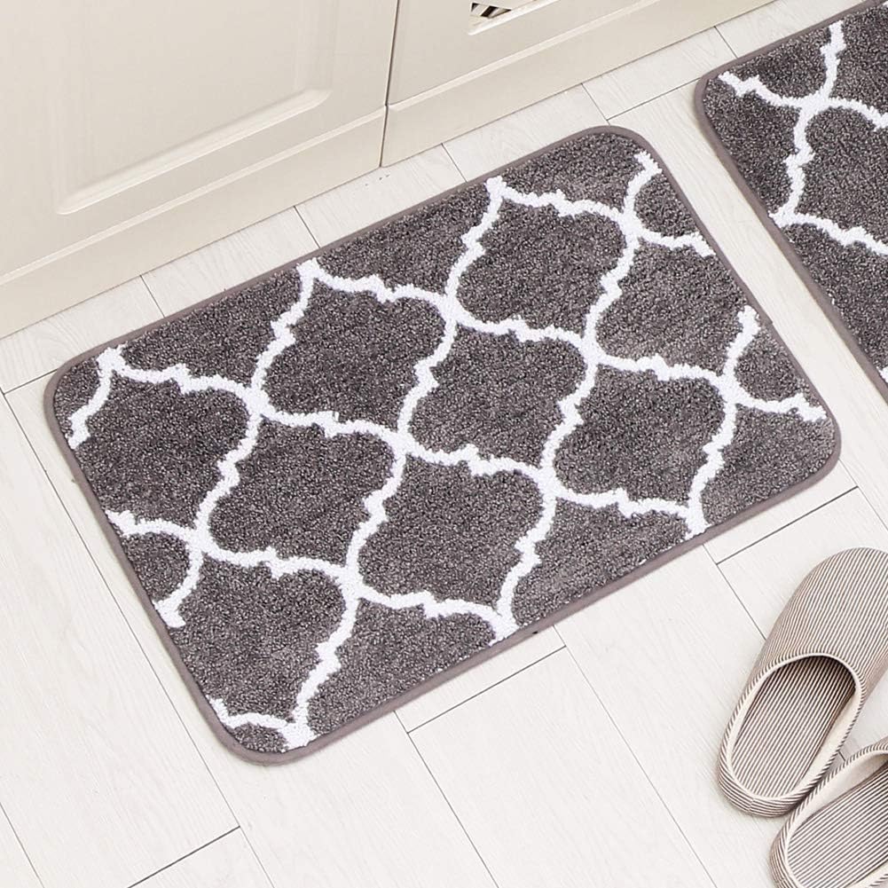 Carvapet 2 Pieces Microfiber Moroccan Trellis Non-Slip Soft Kitchen Mat Bath Rug Doormat Runner Carpet Set, 17"x48"+17"x24", Grey: Home & Kitchen